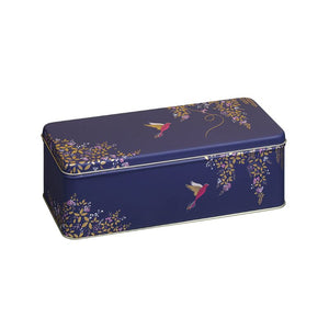Sara Miller Navy Hummingbird Rectangular Storage Tin on a white background