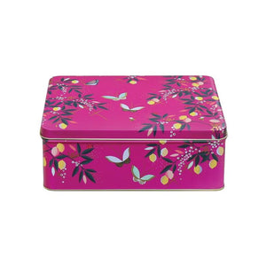 Sara Miller Orchard Butterfly Biscuit Tin shown on a white background.