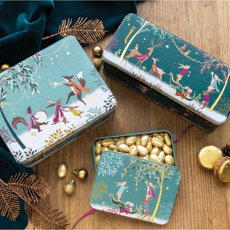 Collection of Sara Miller Woodland Tales storage tins.