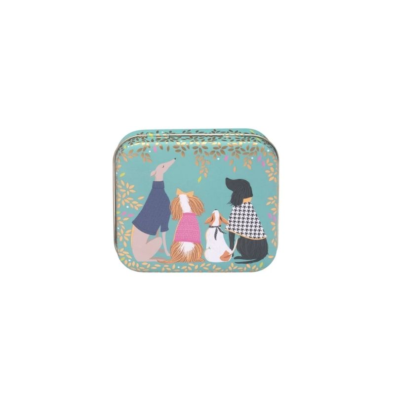 Sara Miller Dapper Dogs Pocket Treat Tin in teal, shown against a white background.