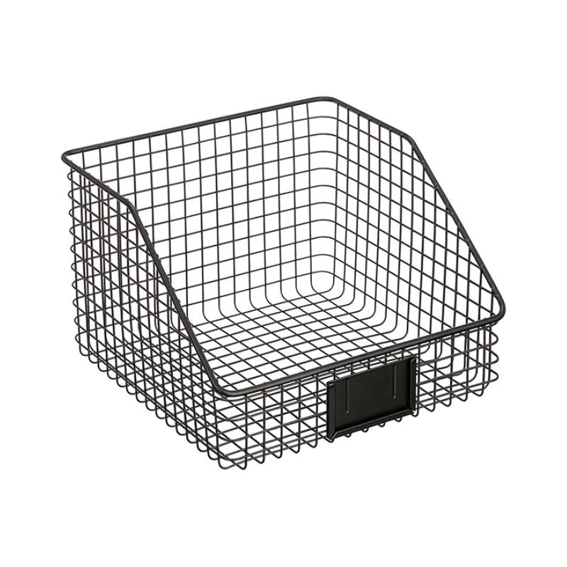 Large black wire basket with front label holder – Seymours 30 x 30 x 20 cm
