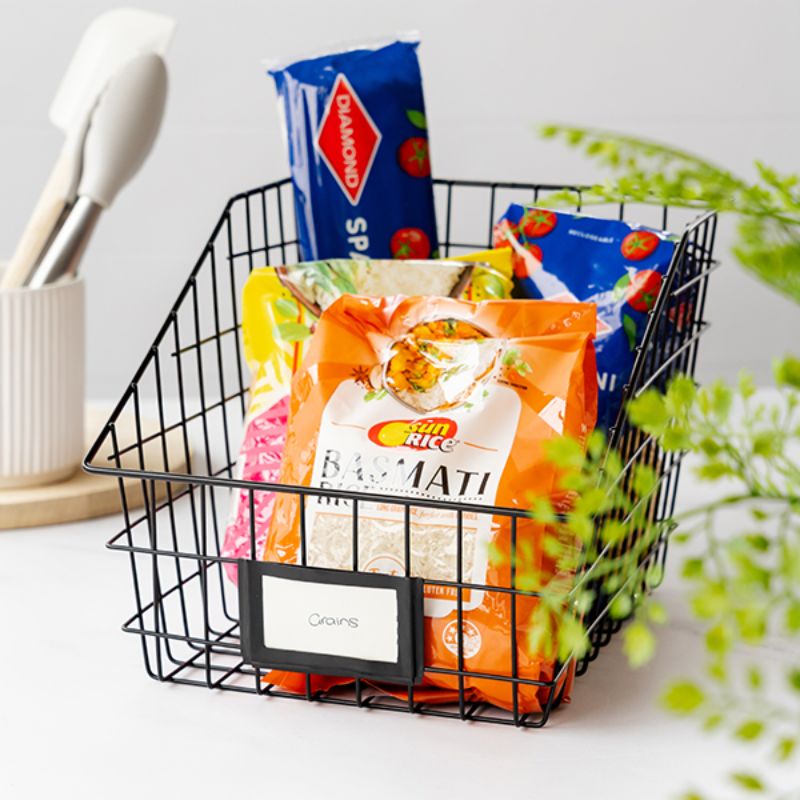 Medium black wire basket with label holder – Seymours 23 x 30 x 20 cm