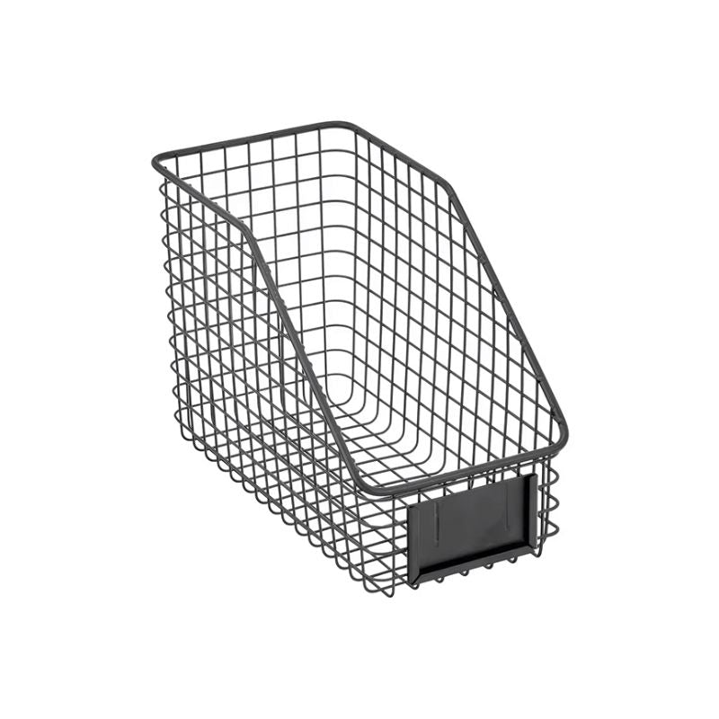 Small black wire basket with label holder – Seymours 16 x 30 x 20 cm