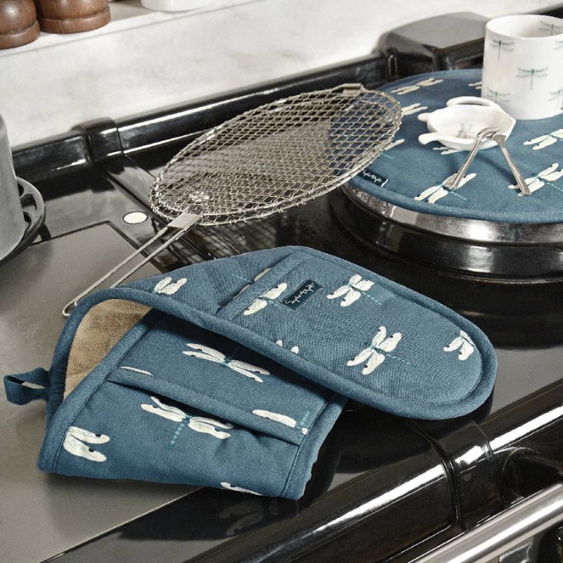 Sophie Allport Dragonfly double oven glove - midnight blue cotton with thermal lining