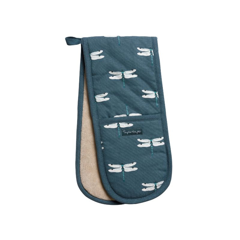 Sophie Allport Dragonfly double oven glove - midnight blue cotton with thermal lining