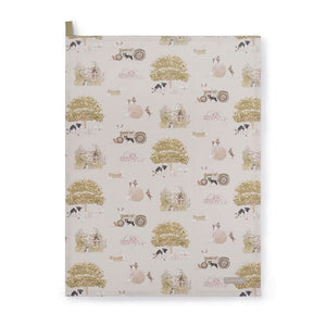 Sophie Allport Farm Friends Tea Towel  shown on a white background.