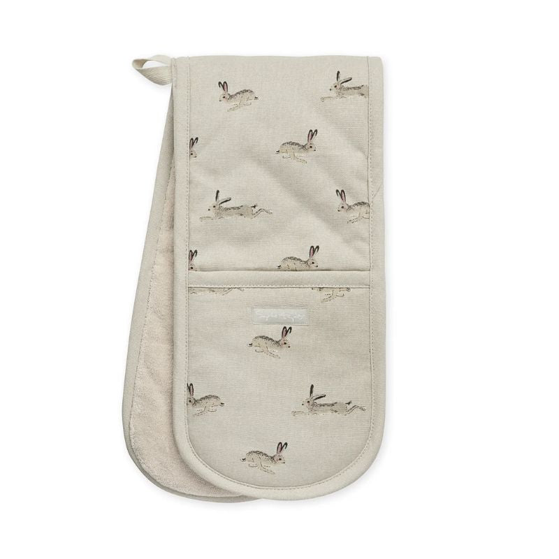 Sophie Allport Double Oven Glove - Hare on a white background.