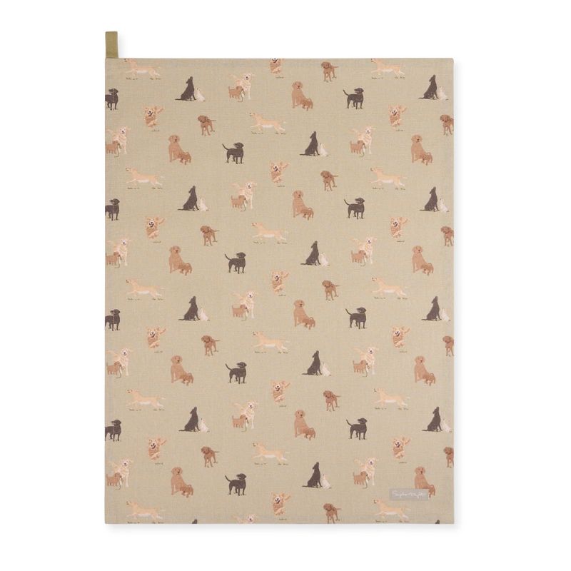 Sophie Allport Tea Towel - Labradors & Retrievers on a white background.