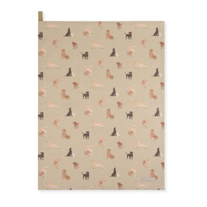 Sophie Allport Tea Towel - Labradors & Retrievers on a white background.