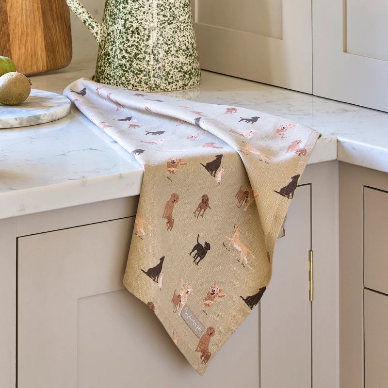 Sophie Allport Tea Towel - Labradors & Retrievers on a white background.