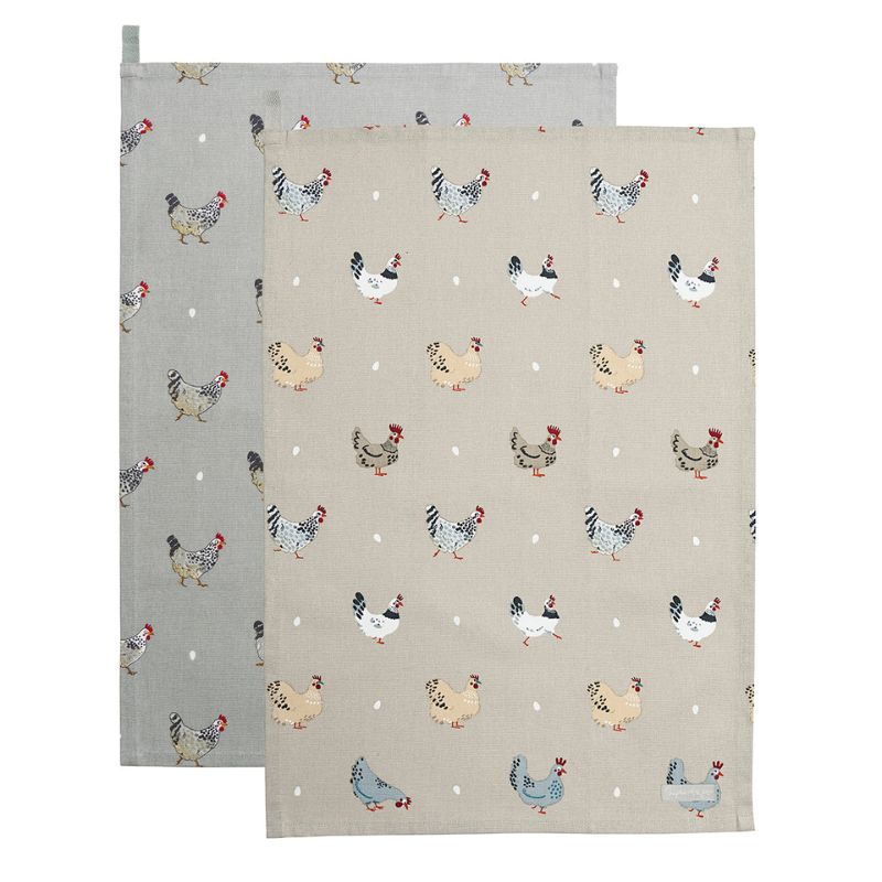 Sophie Allport Lay A Little Egg set of two tea towels displayed on a white background.