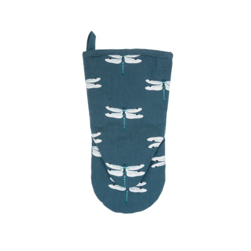 Sophie Allport Dragonfly oven mitt – midnight blue cotton with printed dragonfly design, front view – NZ