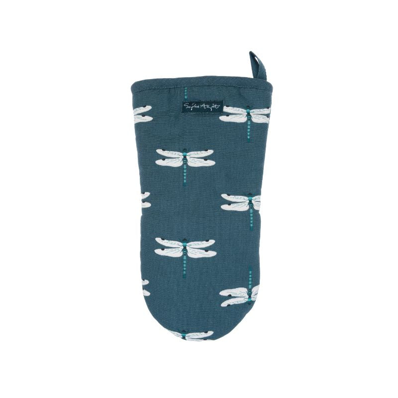 Sophie Allport Dragonfly oven mitt – midnight blue cotton with printed dragonfly design, front view – NZ