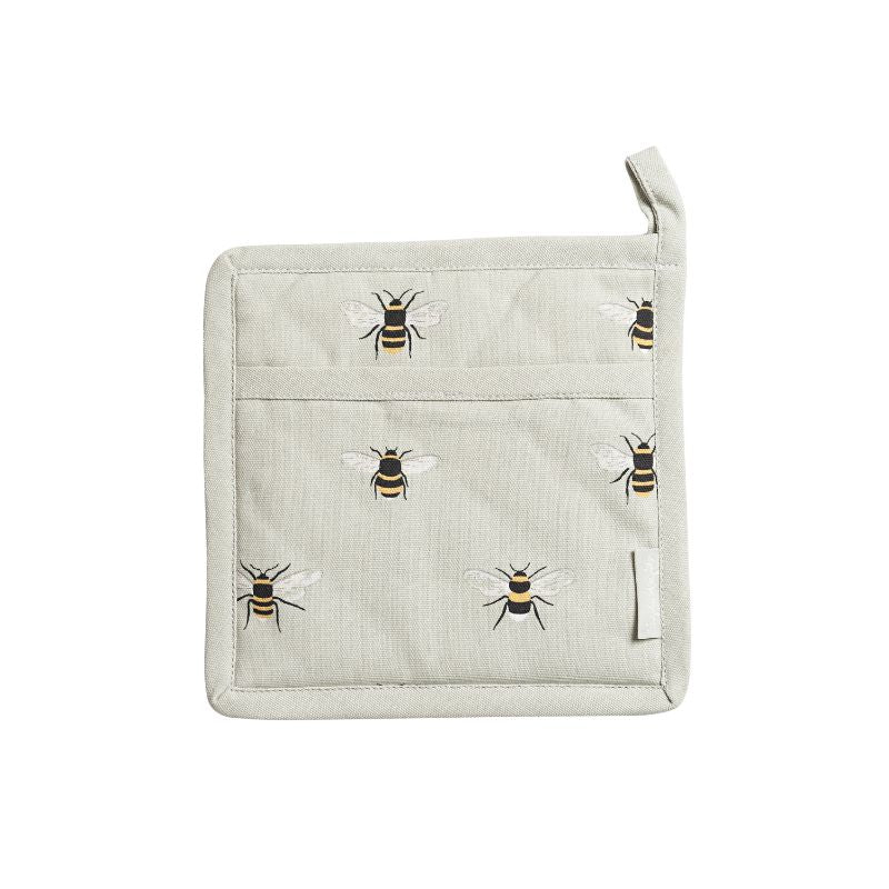 Sophie Allport Bees pot grab / holder – square cotton design with hanging loop and printed bee pattern – NZ