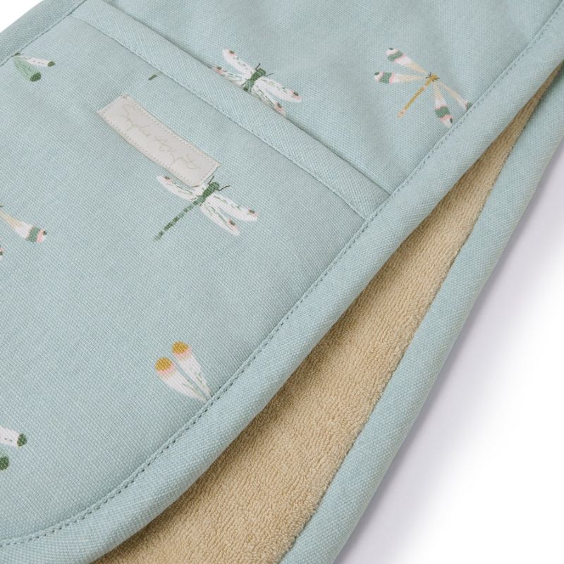 Close up of the Sophie Allport Double Oven Glove in Watercolour Dragonfly design.