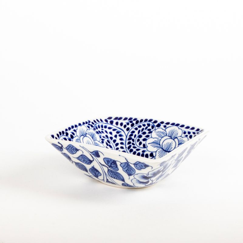 Square Bowl with Blue Flowers & Swirls | NZ