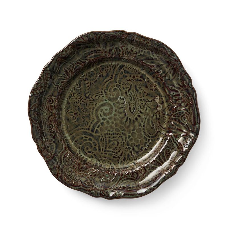 Sthal Arabesque 23 cm ceramic plate in Fig with ornate embossed pattern and reactive glaze.