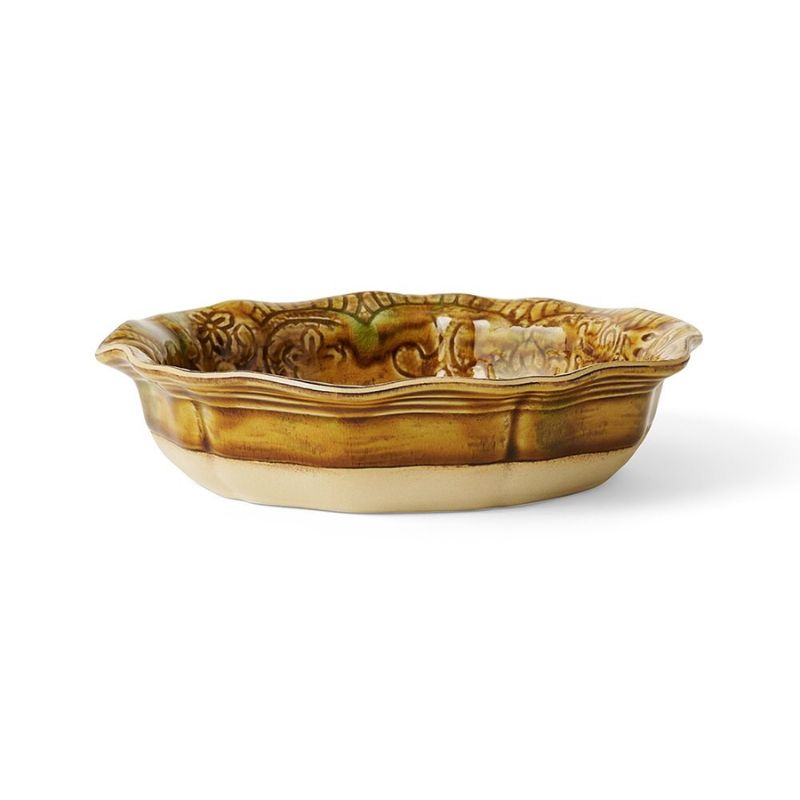Sthal Arabesque 17 cm small bowl in Pineapple golden yellow with fluted edge and reactive glaze.
