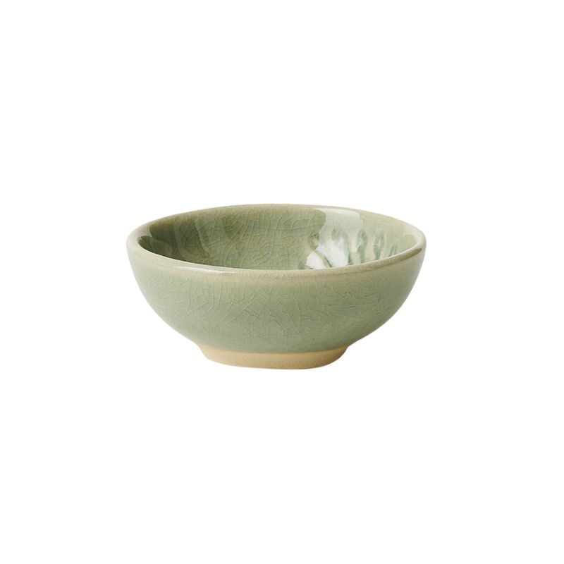 Sthal Arabesque 8 cm small dip bowl in Antique green with embossed pattern and reactive glaze.