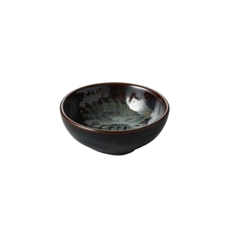 Sthal Arabesque small dip bowl in Fig earthy brown with glazed edge at the base.