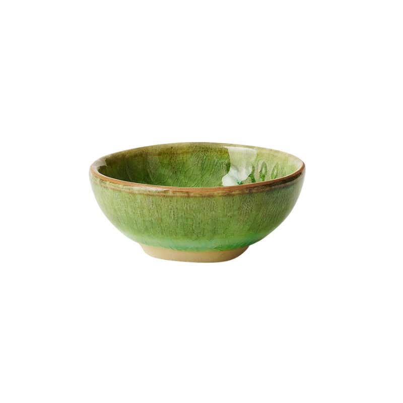 Sthal Arabesque 8 cm small dip bowl in Seaweed green with reactive glaze and embossed detail.