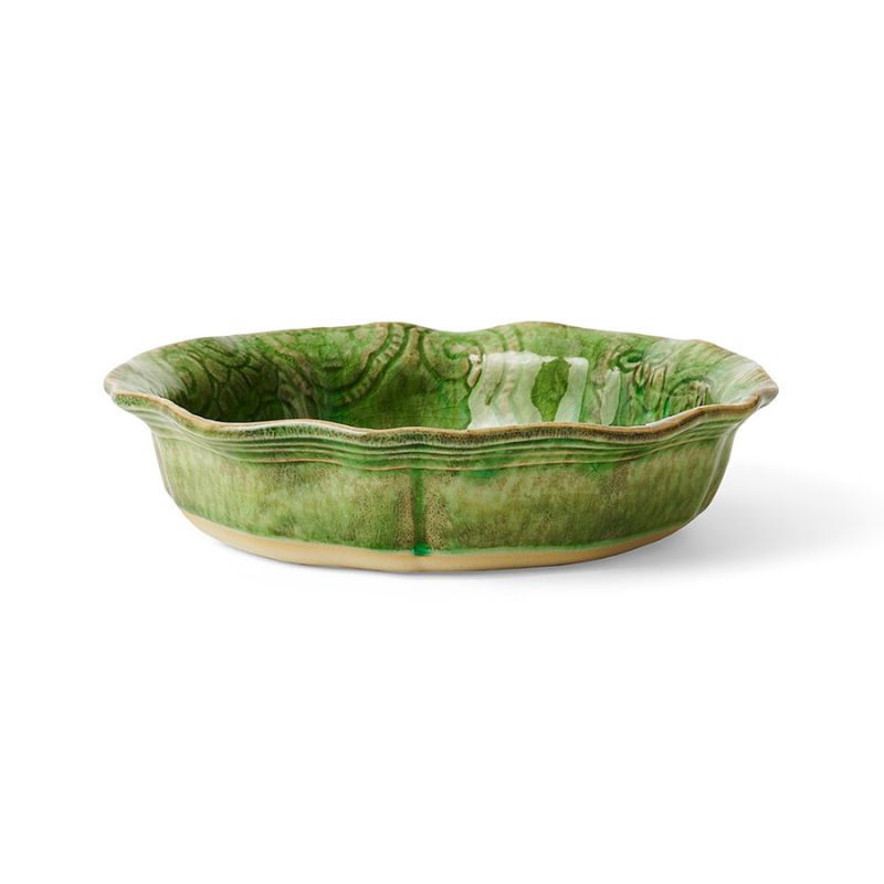 Sthal Arabesque 17 cm small bowl in Seaweed green with fluted edge and reactive glaze.