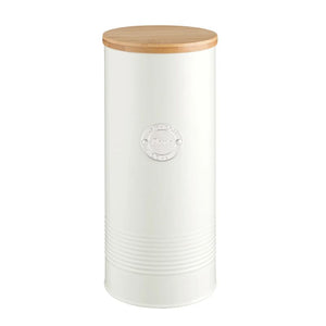 Typhoon Living pasta storage canister in cream with bamboo lid, shown on a white background.