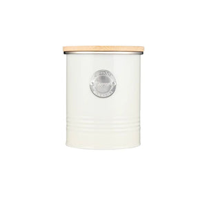Cream Typhoon Living Sugar Canister with metal name badge and bamboo lid