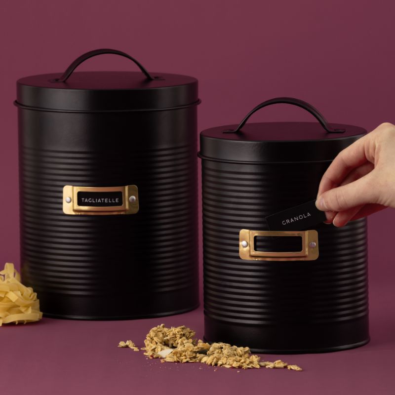 Set of 2 Typhoon Otto Storage Canisters in black with selection of name tag options showing