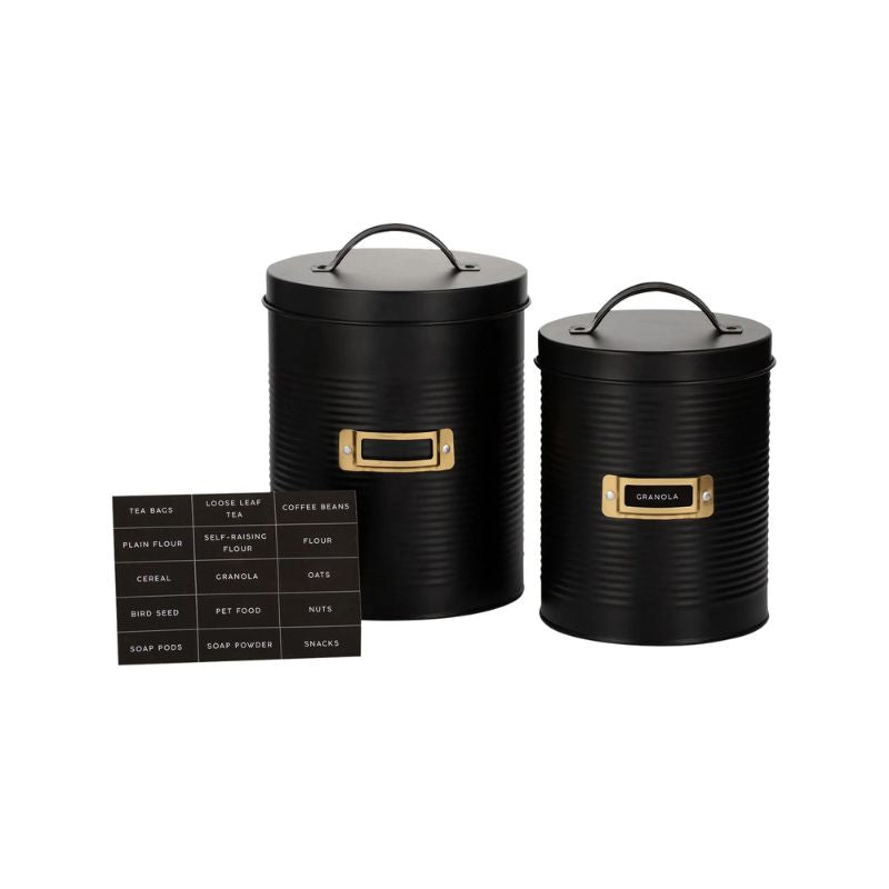 Set of 2 Typhoon Otto Storage Canisters in black with selection of name tag options showing