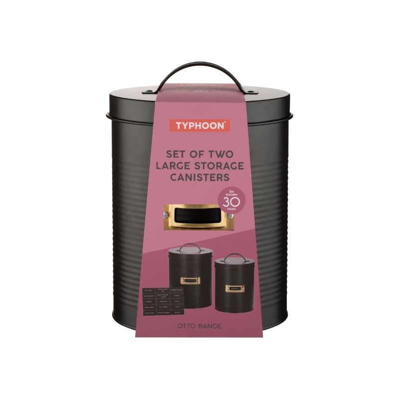 Retails packaging for the Set of Two Typhoon Otto Storage Canisters in black - NZ 