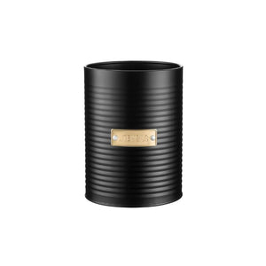 Typhoon Otto black ribbed utensil holder with gold label.