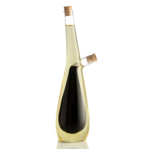 Typhoon Tear Drop Glass Duo Drizzler filled with oil and vinegar against a white background.