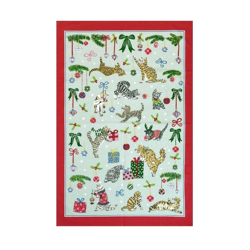 Ulster Weavers Christmas Cats Cotton Tea Towel on a white background.