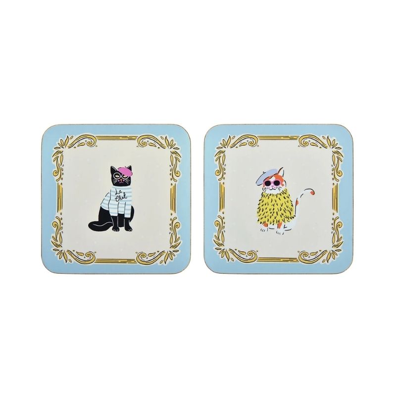 Ulster Weavers Cool Cats Coasters on a white background.