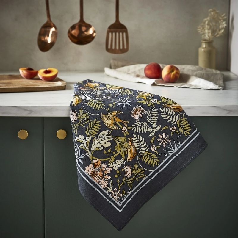 Ulster Weavers Finch & Flower Cotton Tea Towel on a white background.