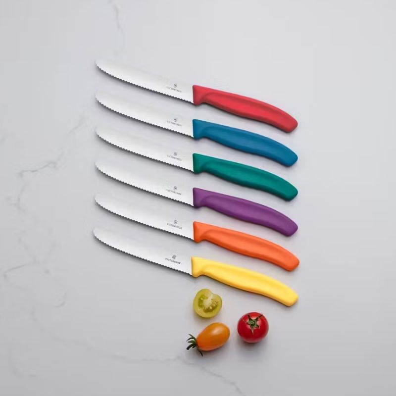 6-piece Victorinox Swiss Classic Steak & Tomato Knife Set – Multi Coloured shown against a white background.