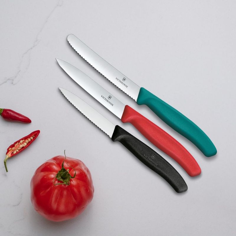 Victorinox Swiss Classic Paring Knife Set – Black, Red, Turquoise shown on a white background.