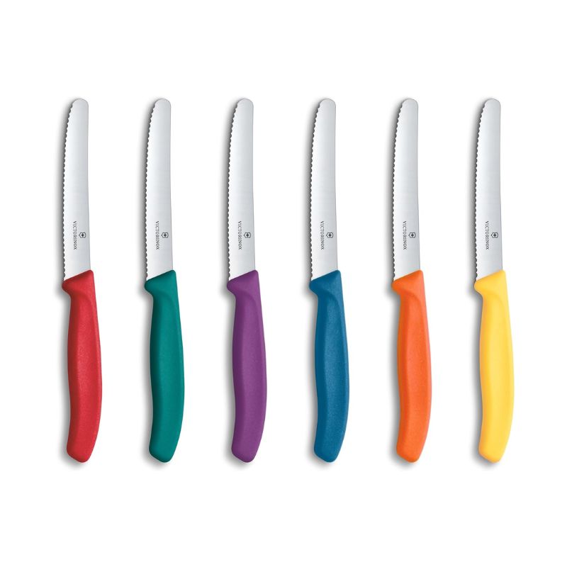 6-piece Victorinox Swiss Classic Steak & Tomato Knife Set – Multi Coloured shown against a white background.