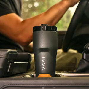 VSSL Rift Tumbler in colour Ash styled in a car cup holder