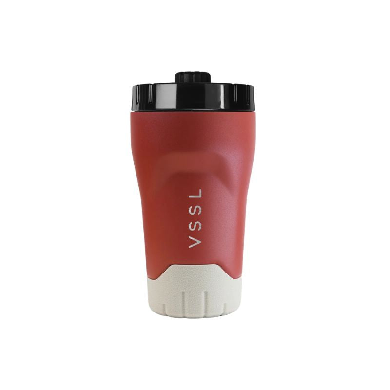 VSSL Rift Tumbler in Rusty Bucket 295 mL with black lid and white base on a white background