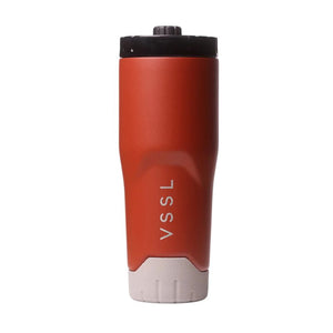 VSSL Rift Tumbler in Rusty Bucket 590mL with black lid and white base on a white background