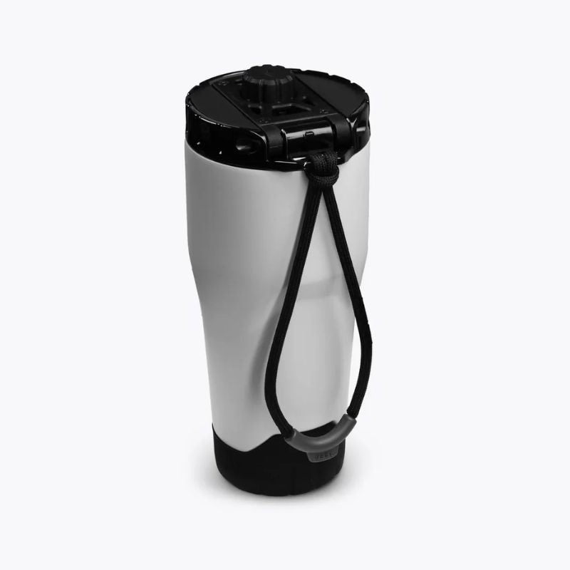VSSL Rift Tumbler - Stone with a black lid and black base, shown on a plain white background.