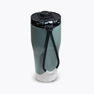 VSSL Rift Tumbler in Wild Sage featuring a black lid with a carrying loop and a white textured base, shown on a light gray background.