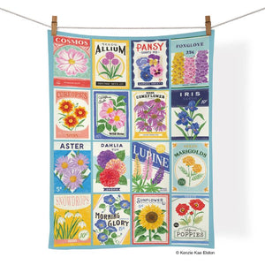 WerkShoppe Cotton Tea Towel – Seed Packets on a white background.
