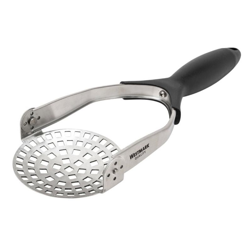 Westmark Folding Potato Masher angled view highlighting the foldable stainless steel mashing head