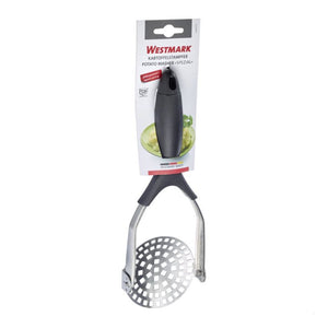 Westmark Folding Potato Masher in retail packaging showing the full product design