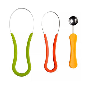 Westmark Fruit Cutter – 3 Piece Set showing three stainless steel fruit cutters with coloured handles