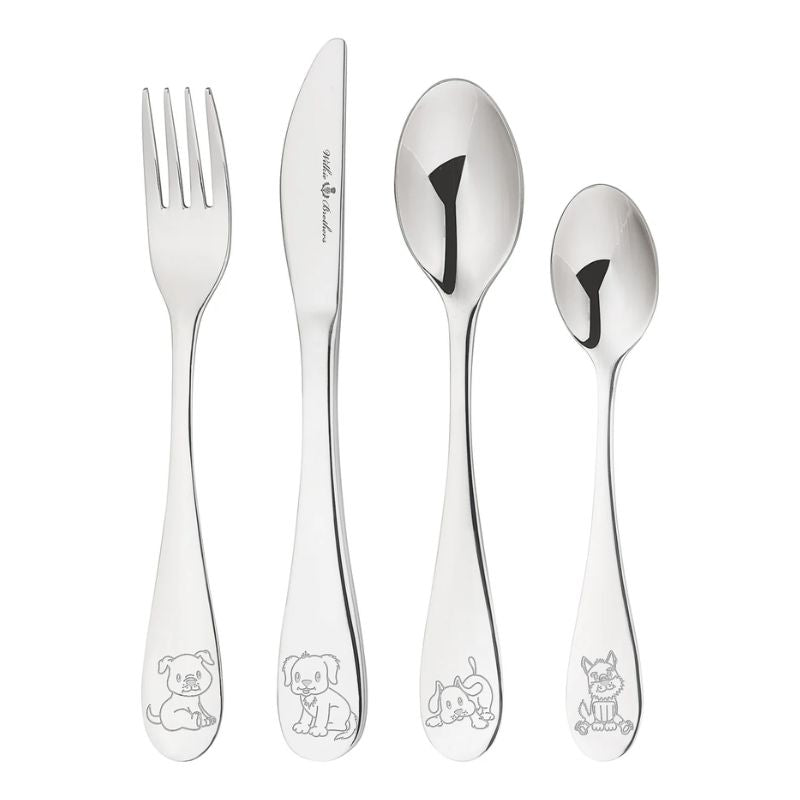Wilkie Brothers Children's Cutlery Set – Puppy on a white background.