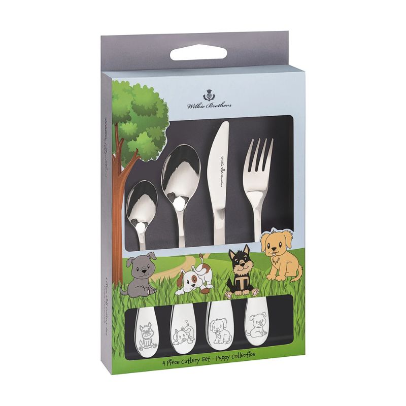 Wilkie Brothers Children's Cutlery Set – Puppy on a white background.